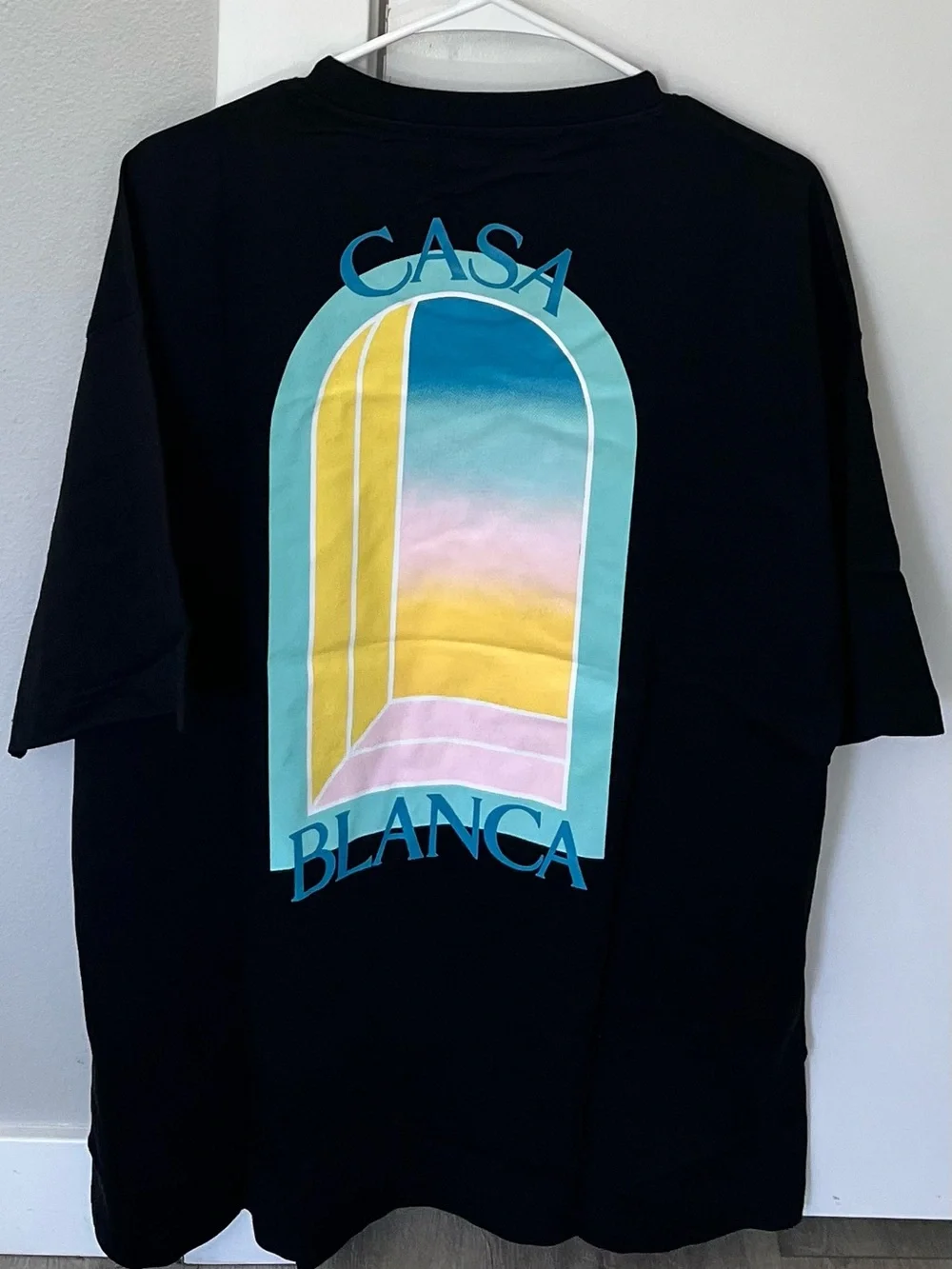 Men Casablanca Black Graphic Tee with Colorful Arch Logo